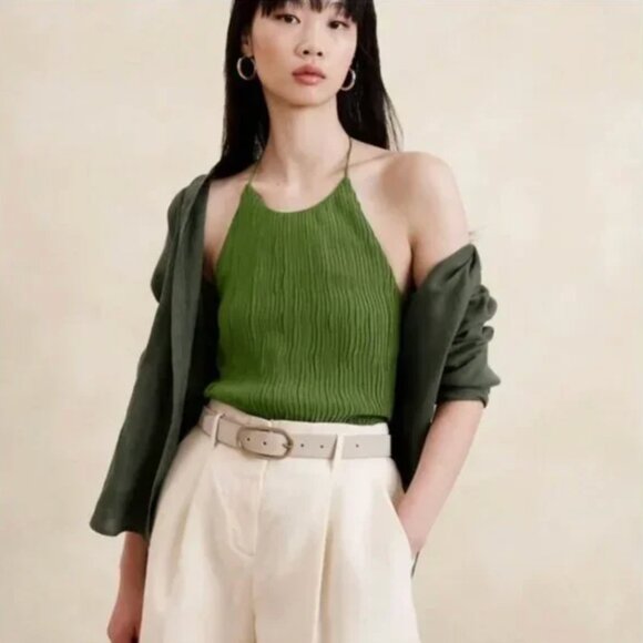 NWT Banana Republic | Green Crinkle Halter Blouse, M - Picture 1 of 9